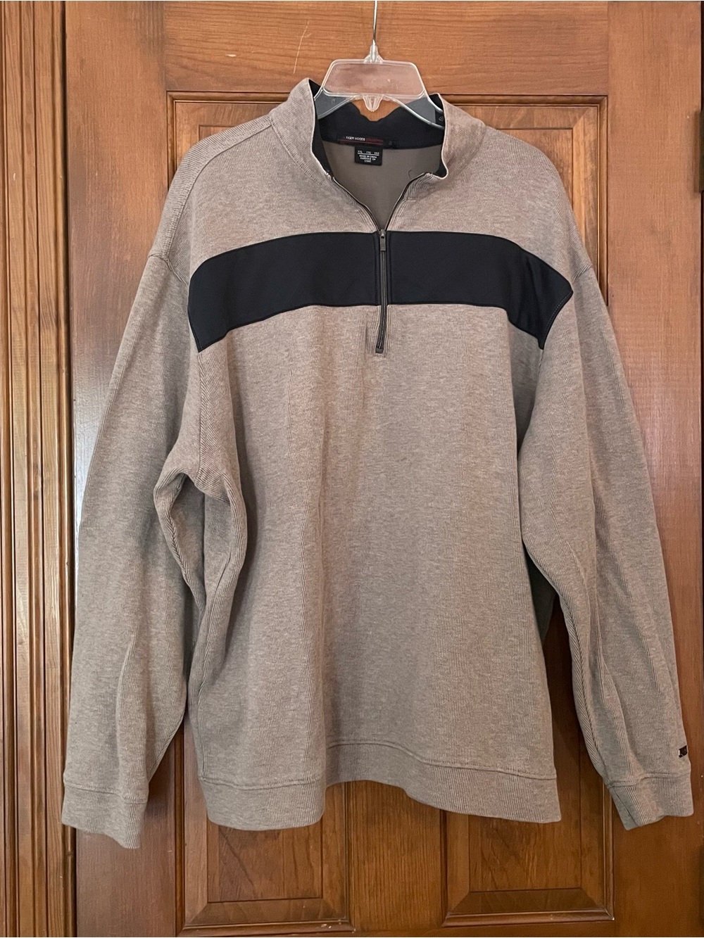 Tiger Woods Men's Quarter-Zip Pullover Sweater - Tan with Black Accent, Size XXL